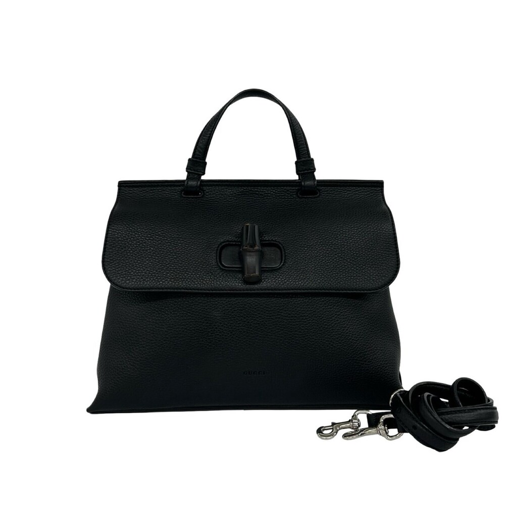 GUCCI Daily Bamboo Leather 2-way Shoulder Bag/Handbag for Women, Black, 20360